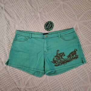 Sterling Kreek Turquoise Cowboy Cutter Shorts Womens 2X Western Stretch NWT